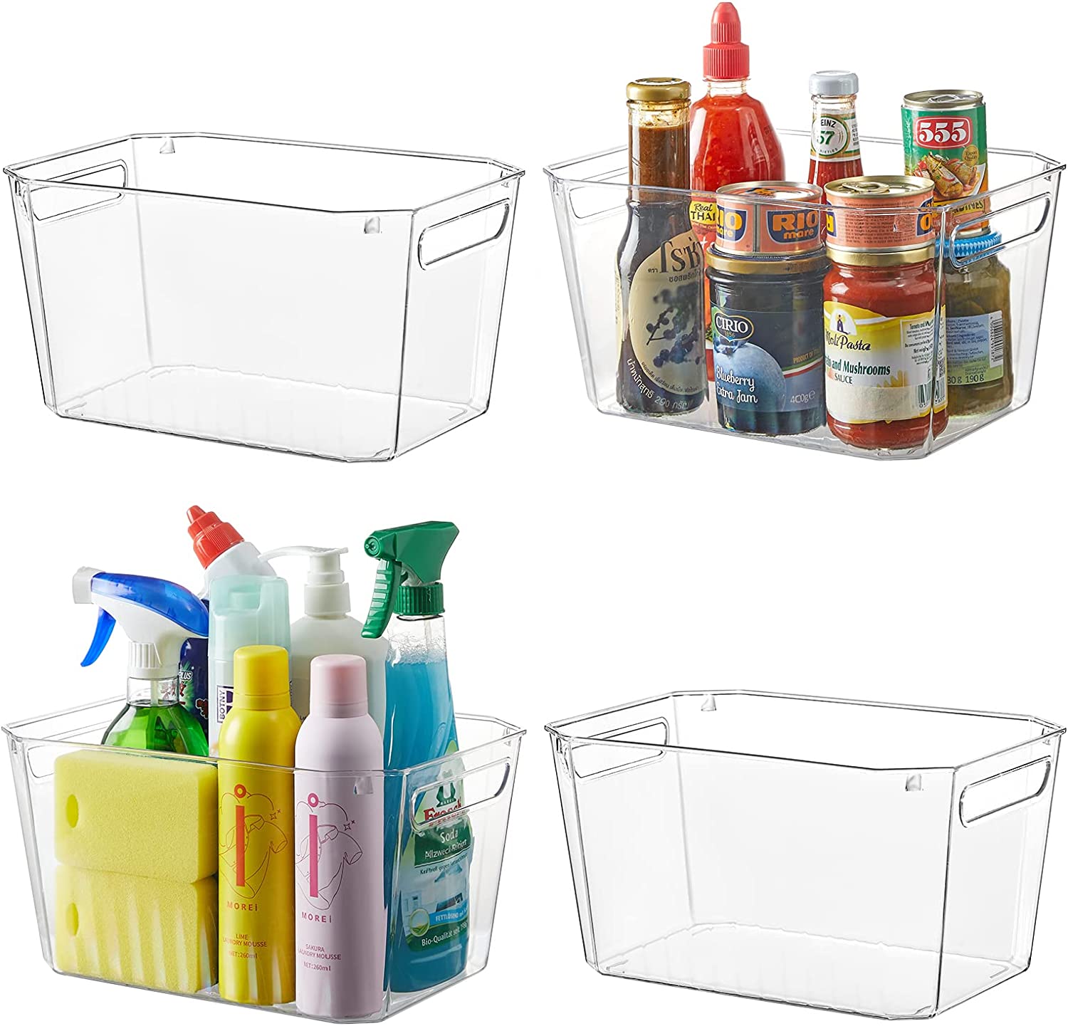 Clear Organizer Storage Bin with Handle for Kitchen I Best for